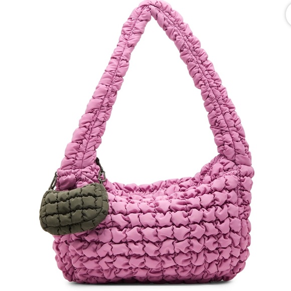 Oversized Quilted Puffy Rose Pink Lilac Hobo Shoulder Carryall Bag NWT - Picture 3 of 15